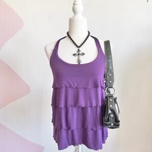 Vintage Y2K Tiered Halter Top, 2000s Indie Sleaze‎ Soft Girl Festival Medium